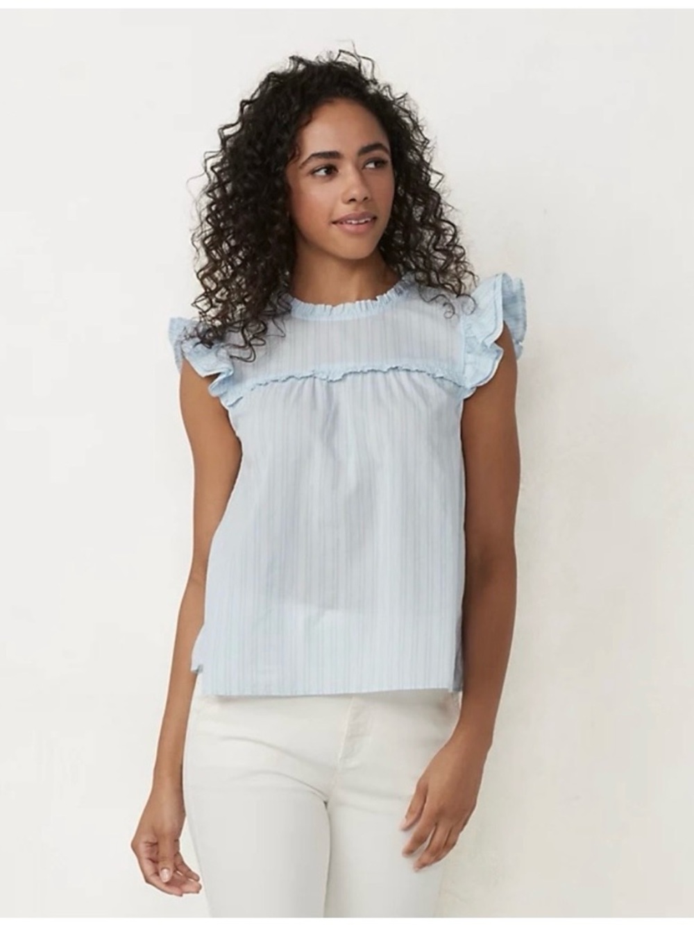 LC Lauren Conrad Pale Blue Ruffle Sleeve Blouse XXL